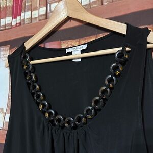 White House Black Market Womens Sleeveless Tank Top XL Black Brown Neck Rings